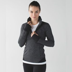 LULULEMON RUNDERFUL HALF ZIP, MINI CHECK PIQUE HEATHERED BLACK/BLACK SIZE 6